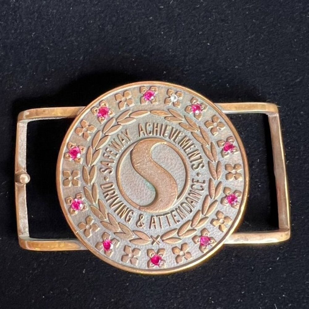 Vintage Safeway Employee Achievements Driving Attendance Award Belt Buckle *READ